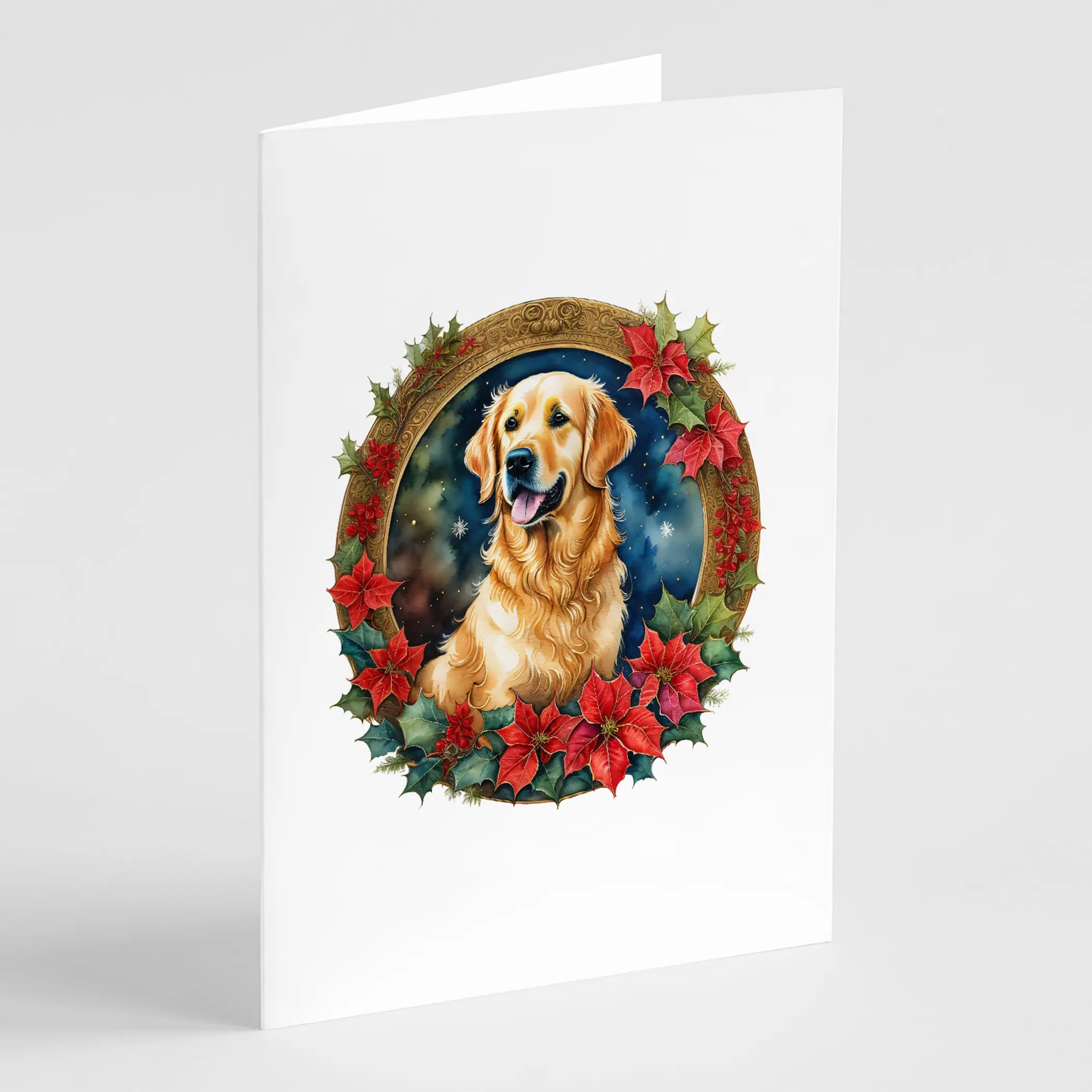 Golden Retriever Christmas Flowers Greeting Cards Pack of 8 Caroline's Treasures