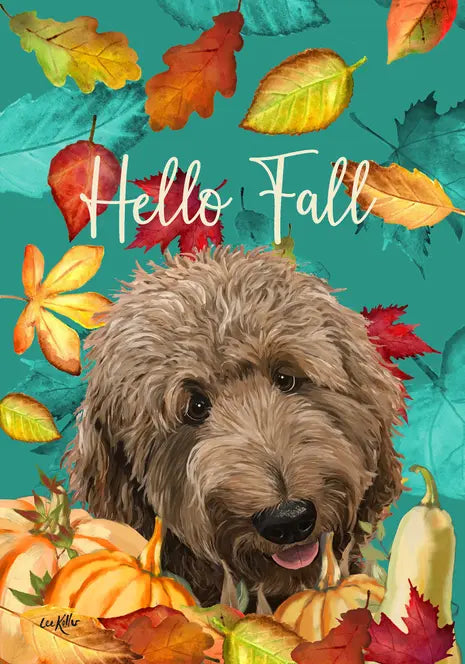 Goldendoodle Apricot - Hippie Hound Studios Fall Leaves  House and Garden Flags Best of Breed