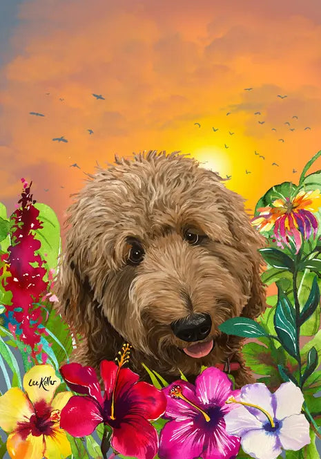 Goldendoodle Apricot - Hippie Hound Studios Tropical Summer  House and Garden Flags Best of Breed