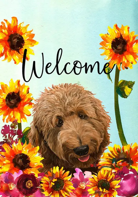 Goldendoodle Apricot - Hippie Hound Studios Welcome Garden Flag Best of Breed