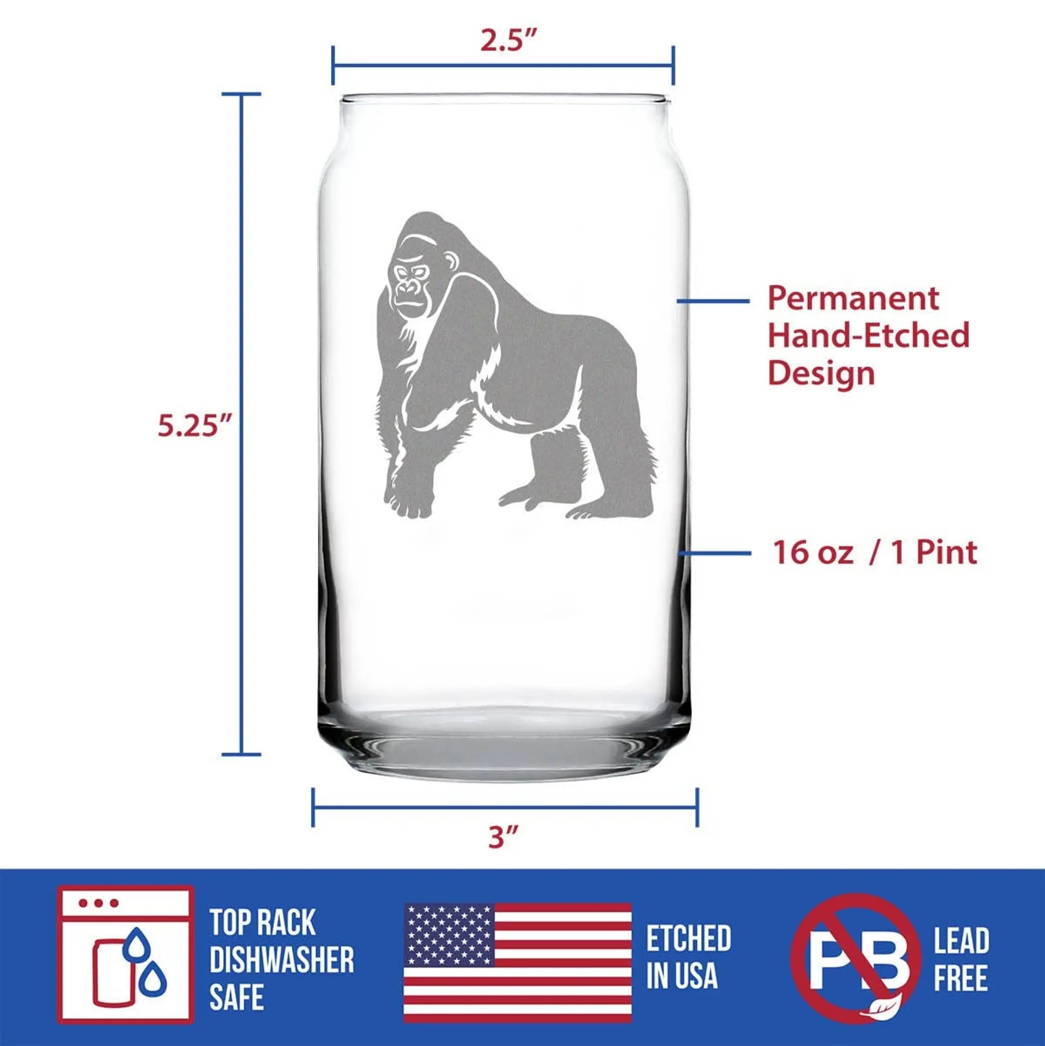 Gorilla Beer Can Pint Glass - Exotic Animal Gifts and Decor Bevvee