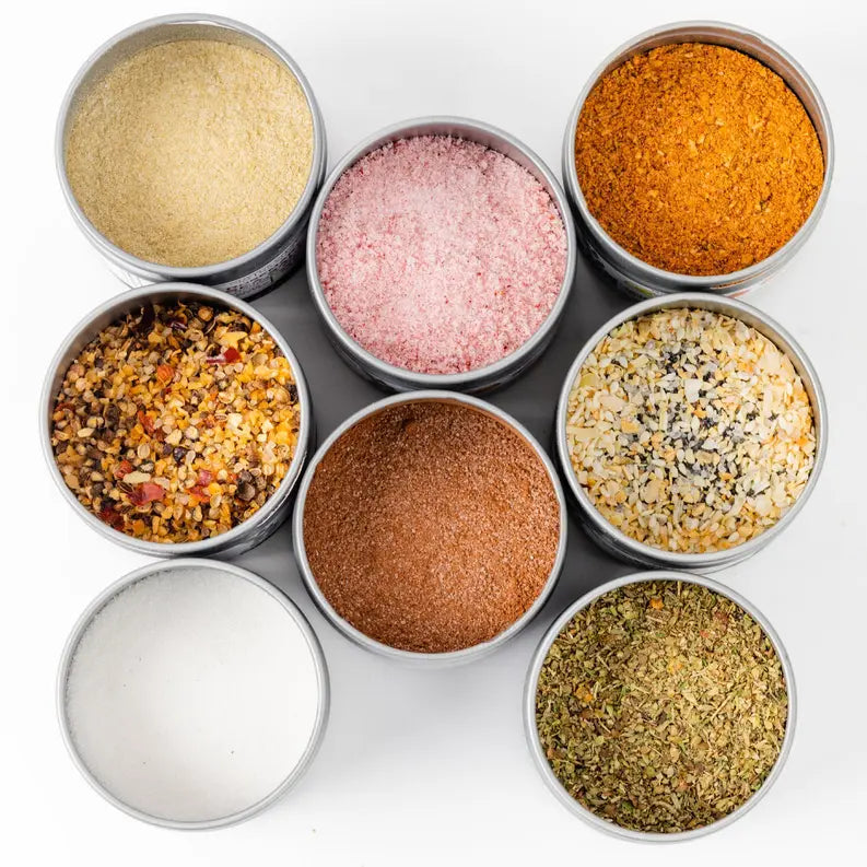 Gourmet Pantry Essentials Gift Pack | 8 Gourmet Seasonings & Salts In A Handsome Gift Tin Gustus Vitae