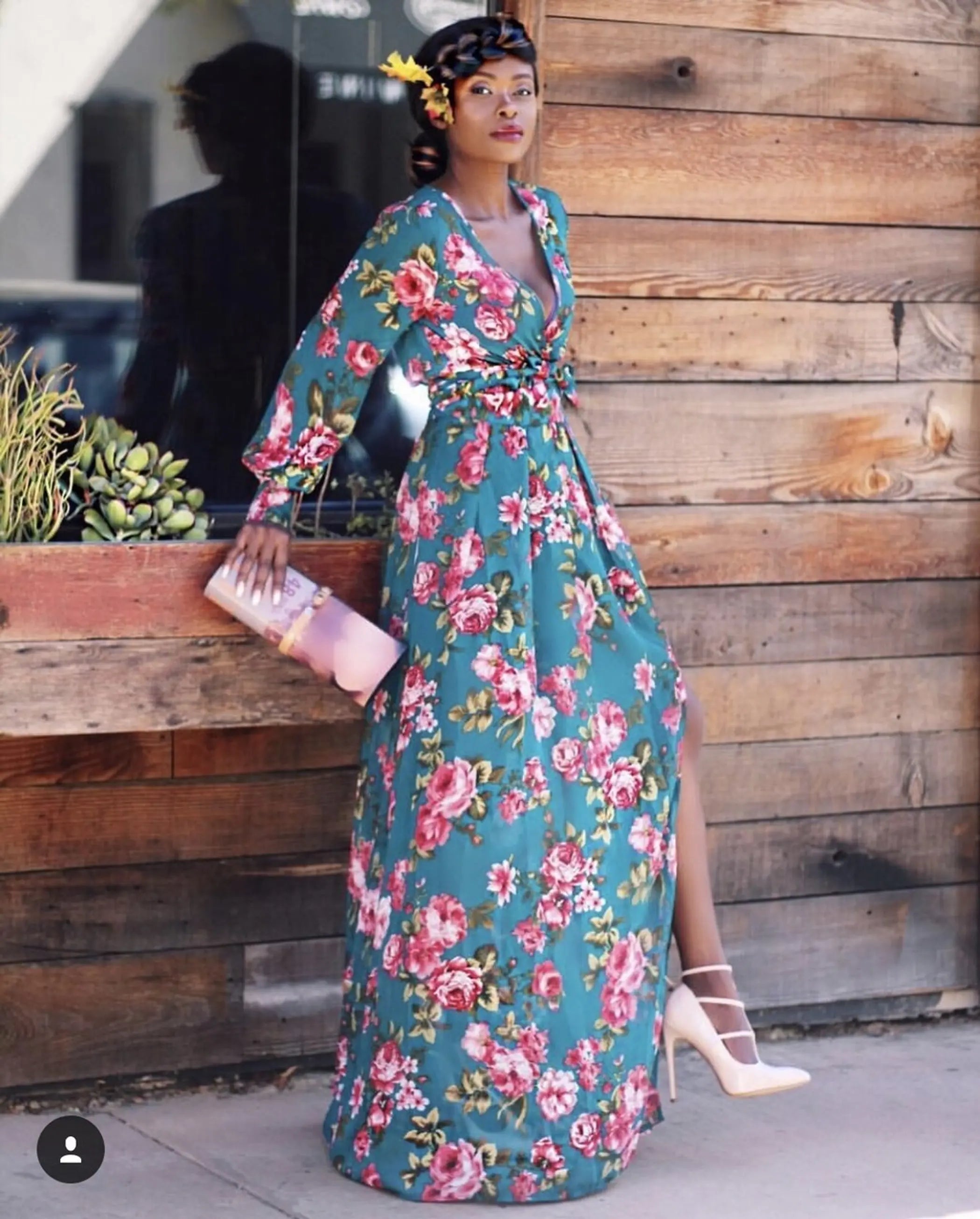 Grace Two Piece Green Floral Maxi Set with a Side Slit SurelyMine