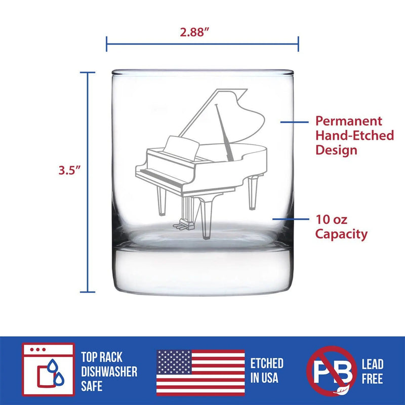 Grand Piano Whiskey Rocks Glass - Pianist Musician Gifts Bevvee
