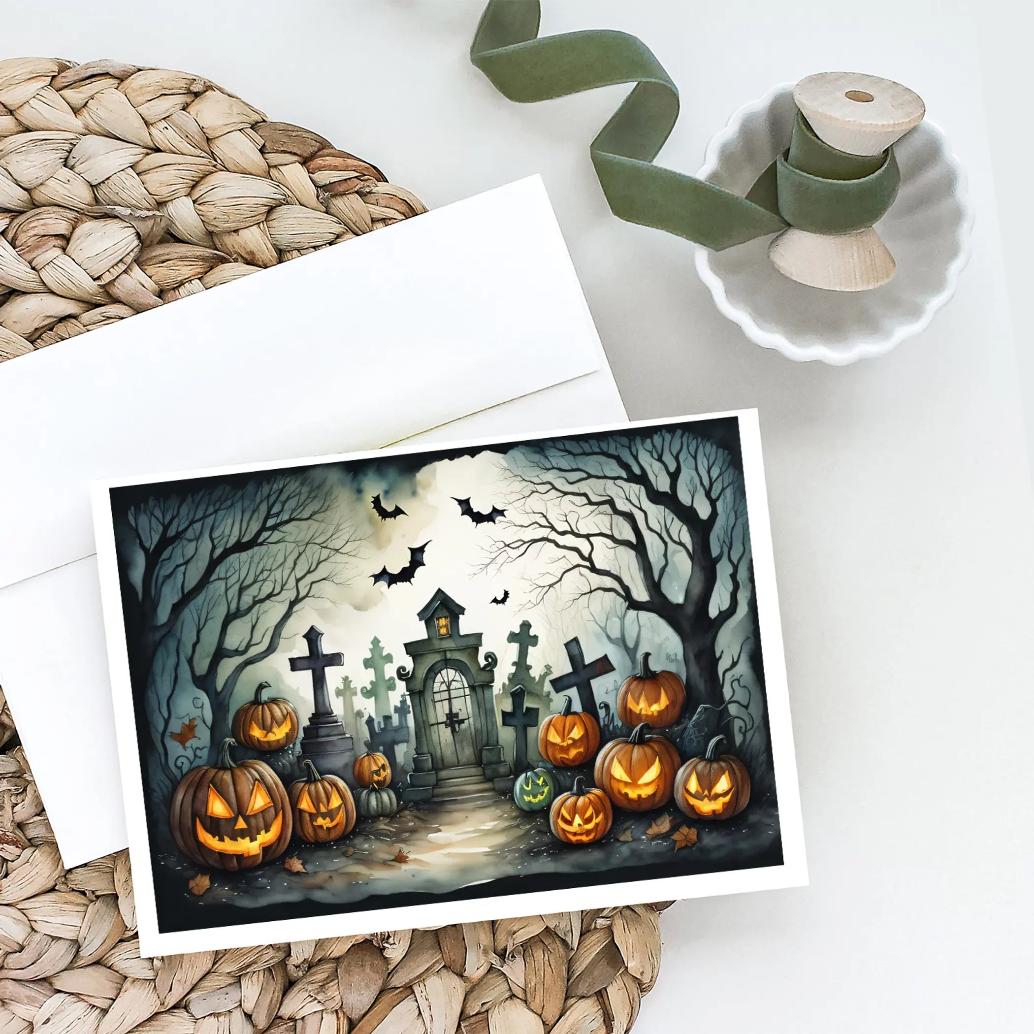 Graveyard Spooky Halloween Greeting Cards Pack of 8 Caroline's Treasures