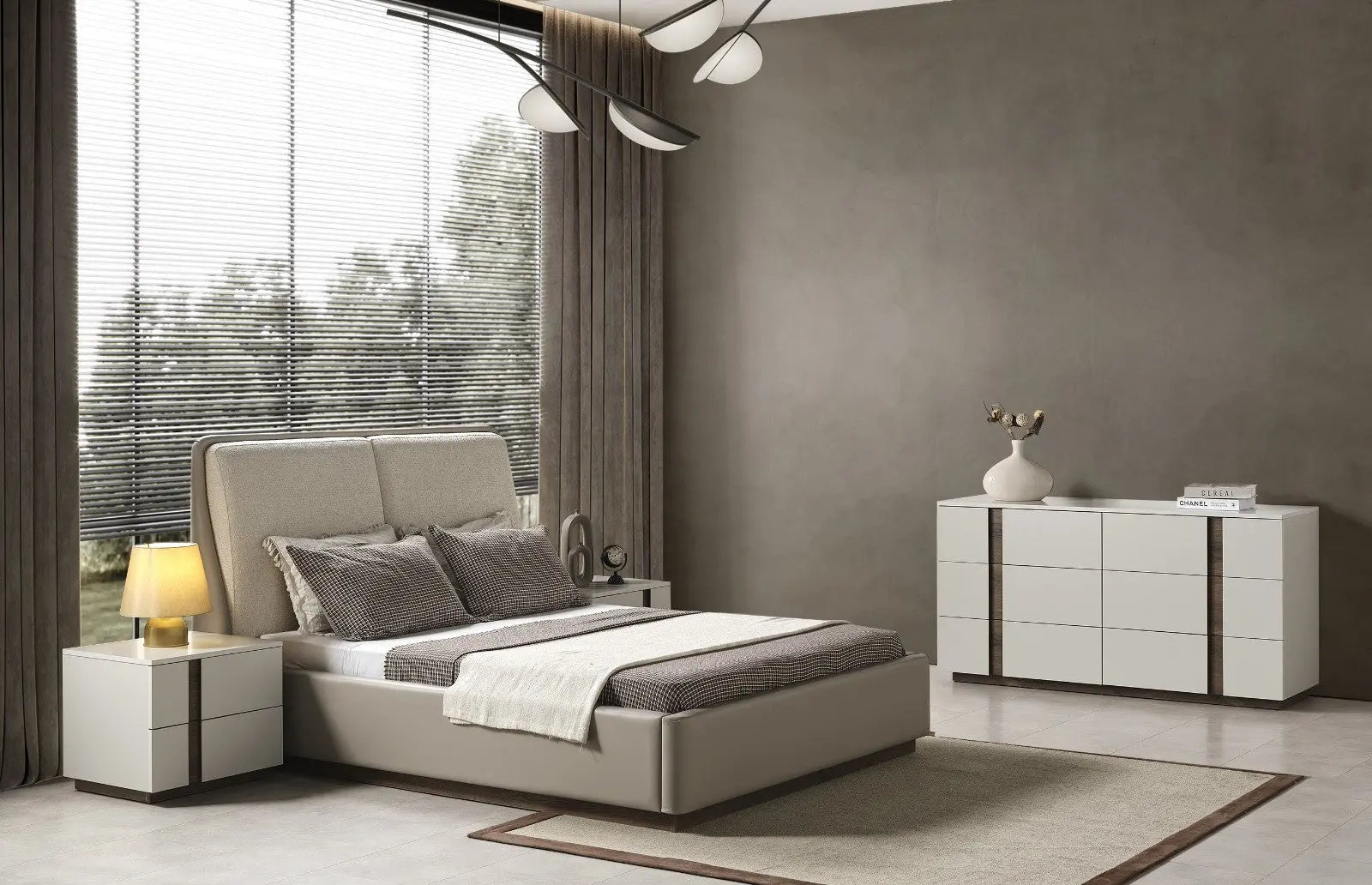 Gray And Cream Faux Leather Upholstered King Bed Frame Homeroots Bed & Bath
