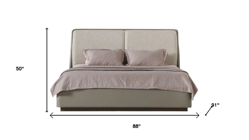 Gray And Cream Faux Leather Upholstered King Bed Frame Homeroots Bed & Bath