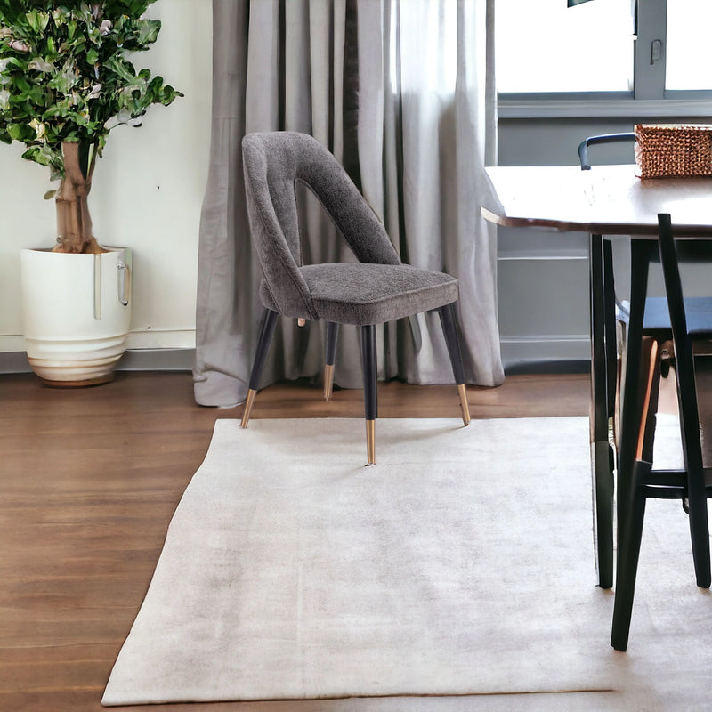 Gray Black and Gold Upholstered Faux Fur Open Back Dining Side Chair Homeroots