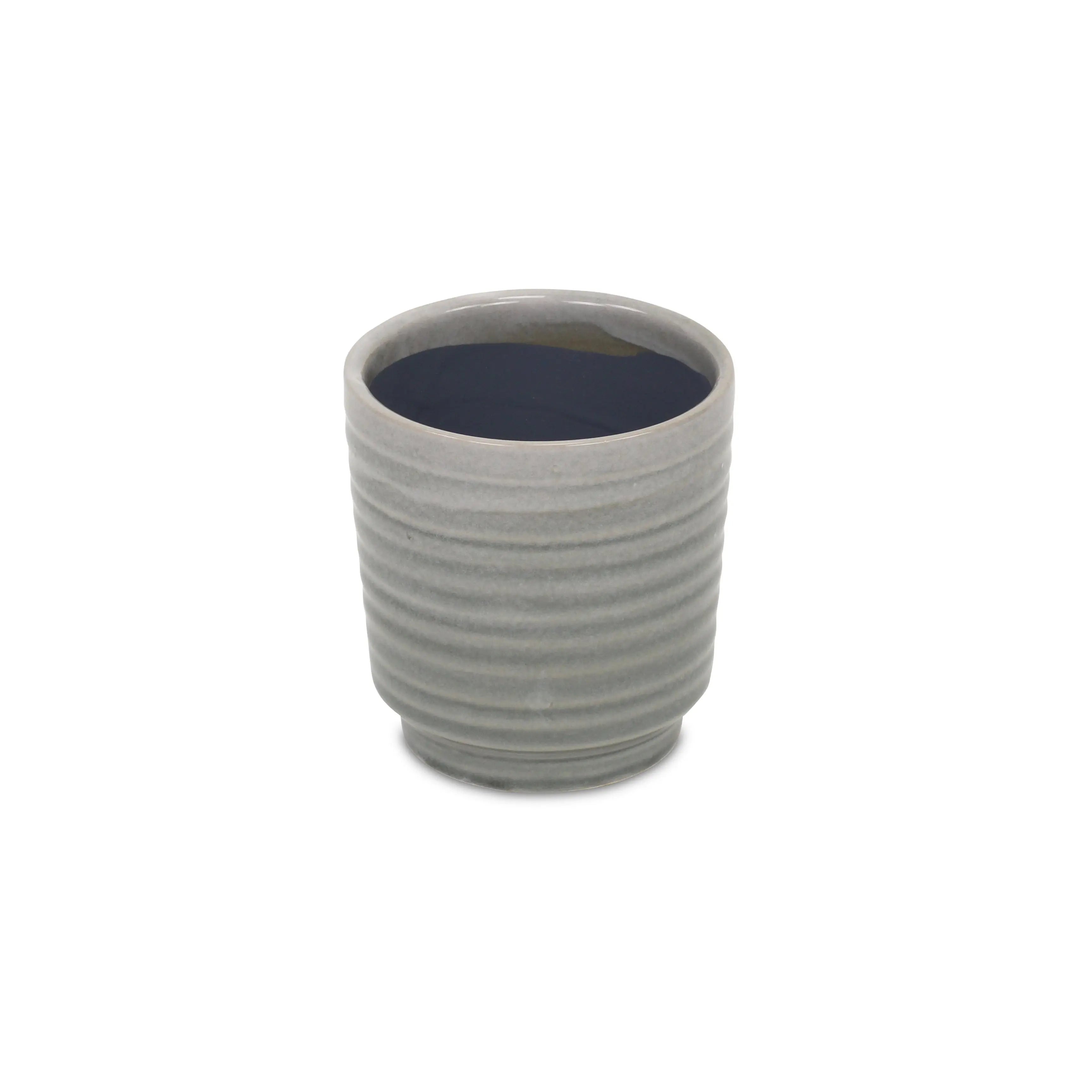 Gray Ceramic 19 Ounce Striped Round Distressed Pot Planter GreatEagleInc
