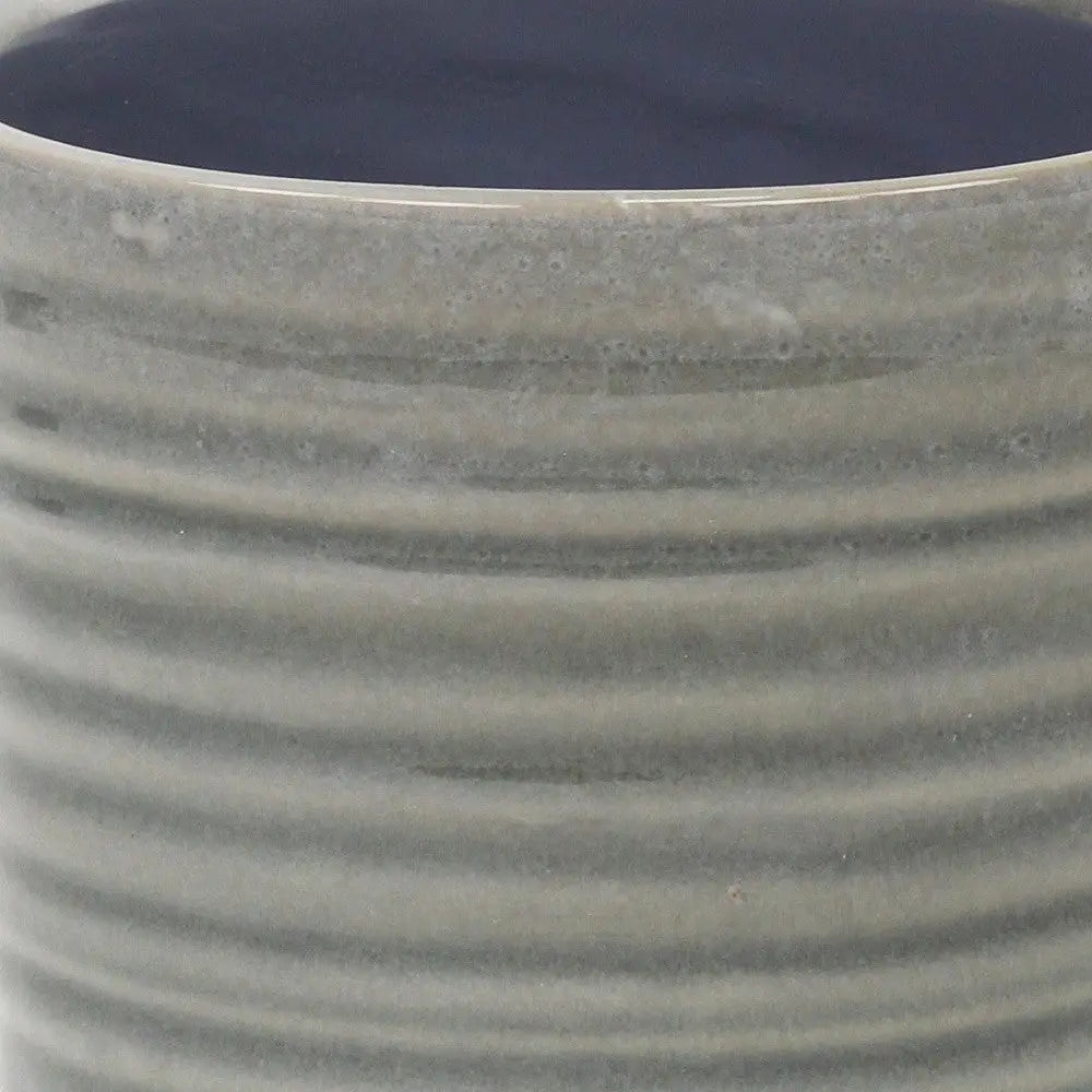 Gray Ceramic 23 Ounce Striped Round Distressed Pot Planter GreatEagleInc