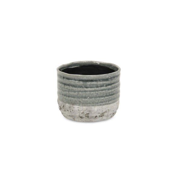 Gray Ceramic 36 Ounce Two Toned Round Distressed Pot Planter GreatEagleInc