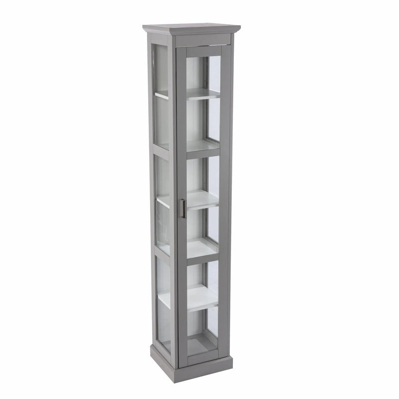 Gray Cornice Molding Curio with Glass Door Homeroots Kitchen & Dining