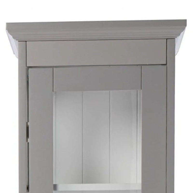 Gray Cornice Molding Curio with Glass Door Homeroots Kitchen & Dining