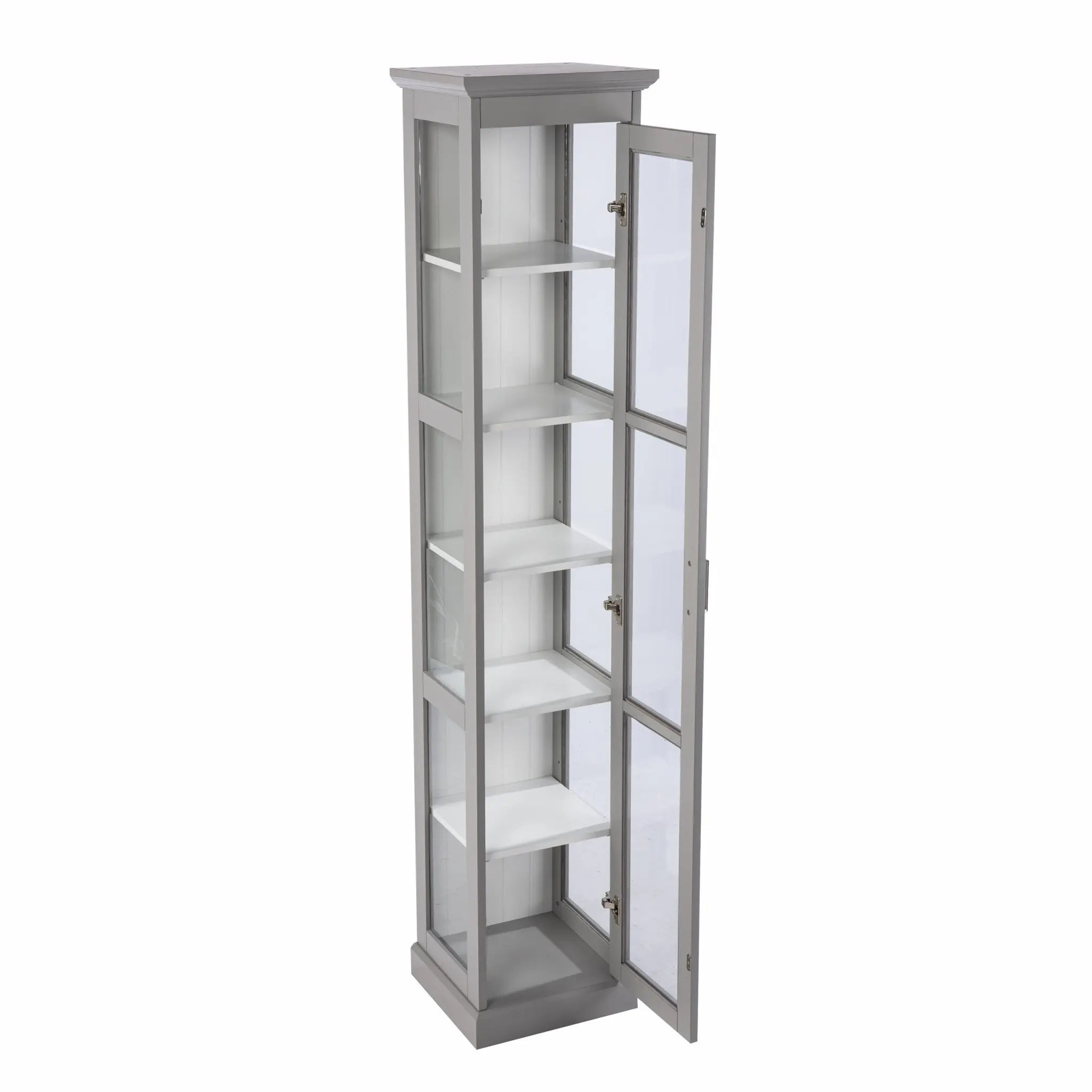 Gray Cornice Molding Curio with Glass Door Homeroots Kitchen & Dining