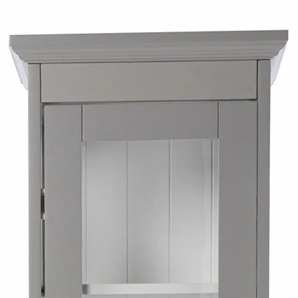 Gray Cornice Molding Curio with Glass Door Homeroots Kitchen & Dining