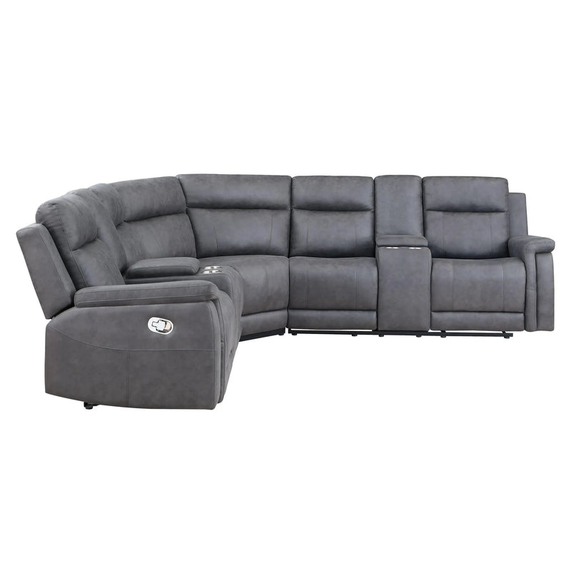 Gray Faux Leather Reclining Curved Corner Sectional With Console Homeroots Living Room