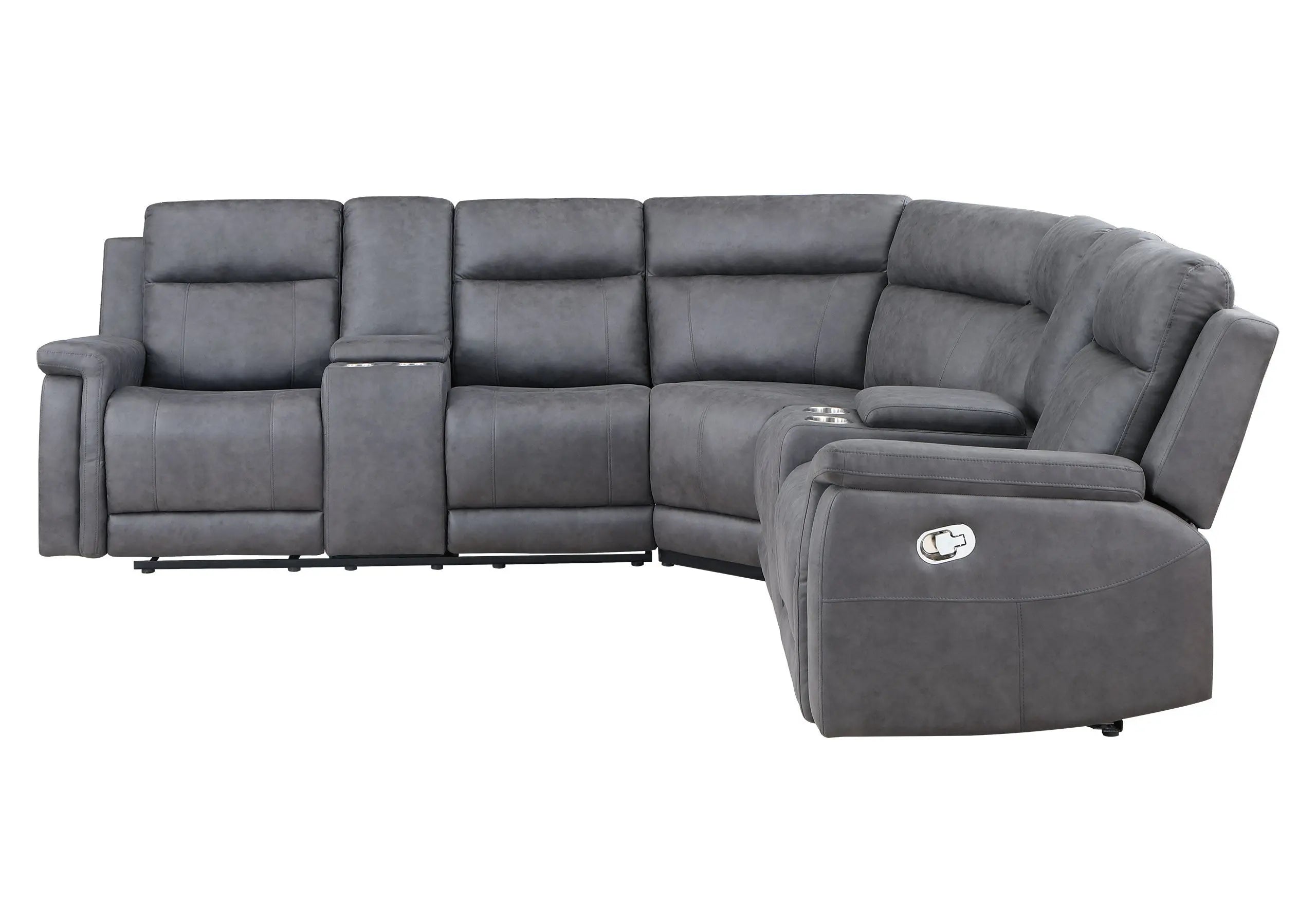 Gray Faux Leather Reclining Curved Corner Sectional With Console Homeroots Living Room