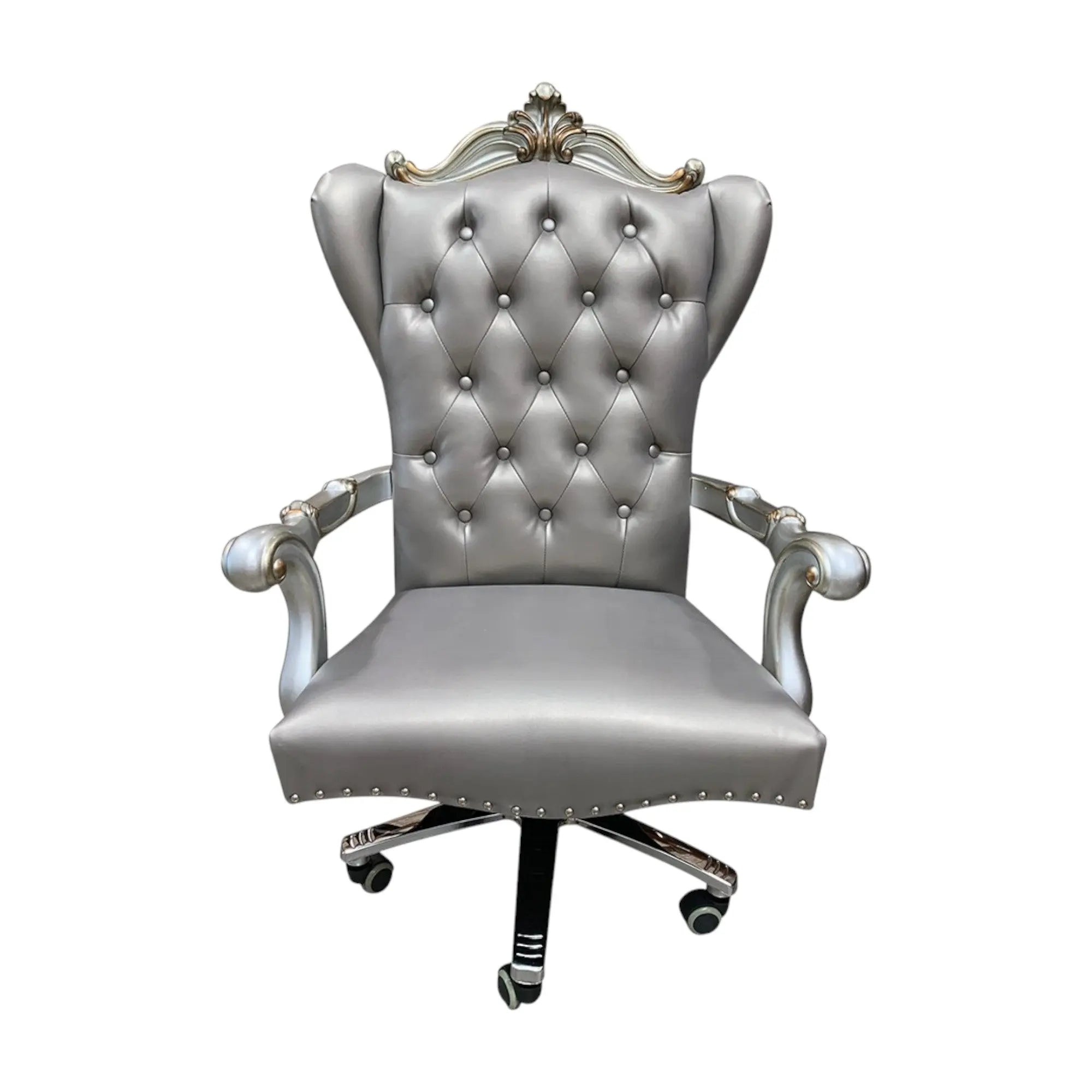 Gray Faux Leather Tufted Seat Swivel Adjustable Executive Chair Leather Back - GreatEagleInc