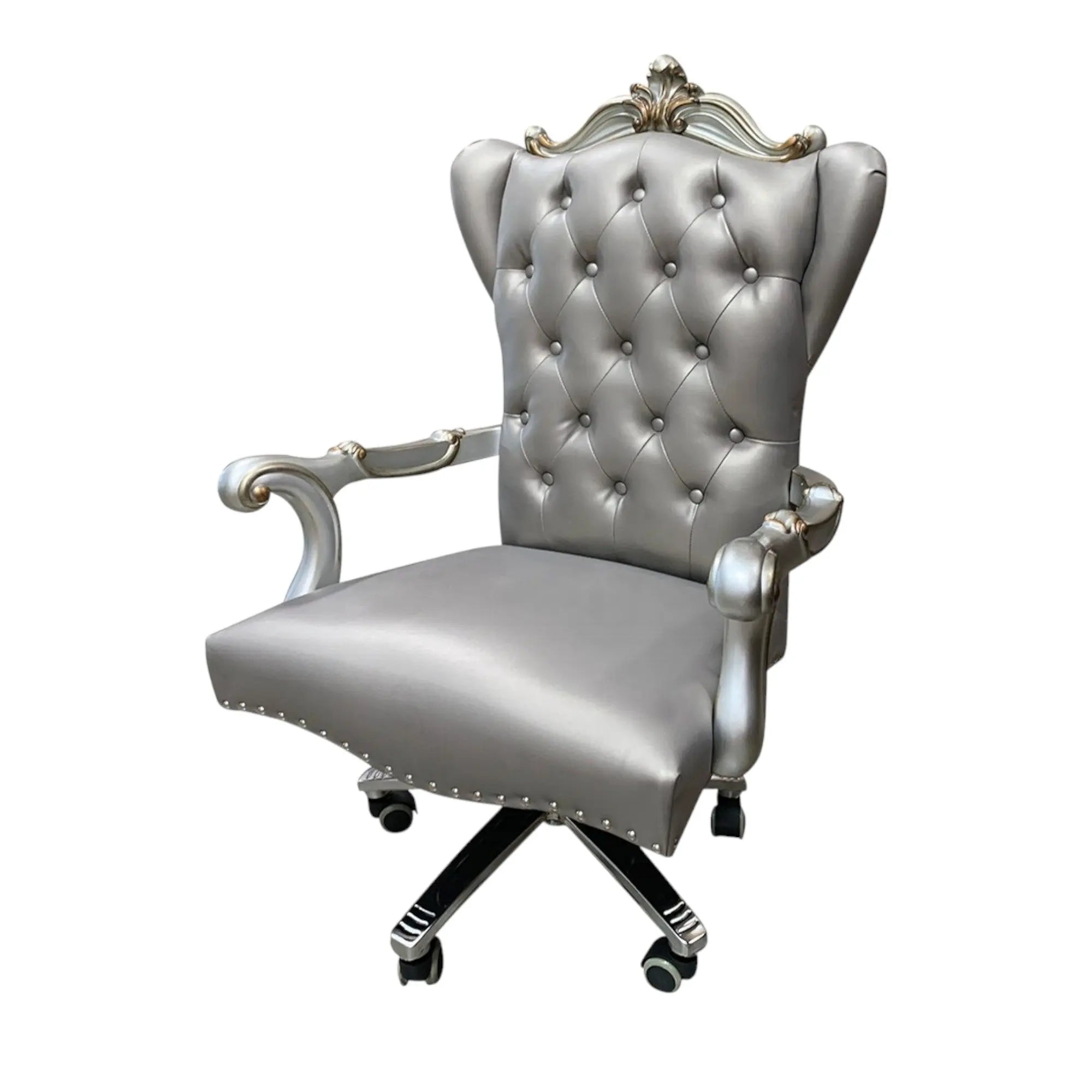Gray Faux Leather Tufted Seat Swivel Adjustable Executive Chair Leather Back - GreatEagleInc