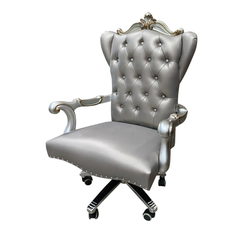 Gray Faux Leather Tufted Seat Swivel Adjustable Executive Chair Leather Back - GreatEagleInc
