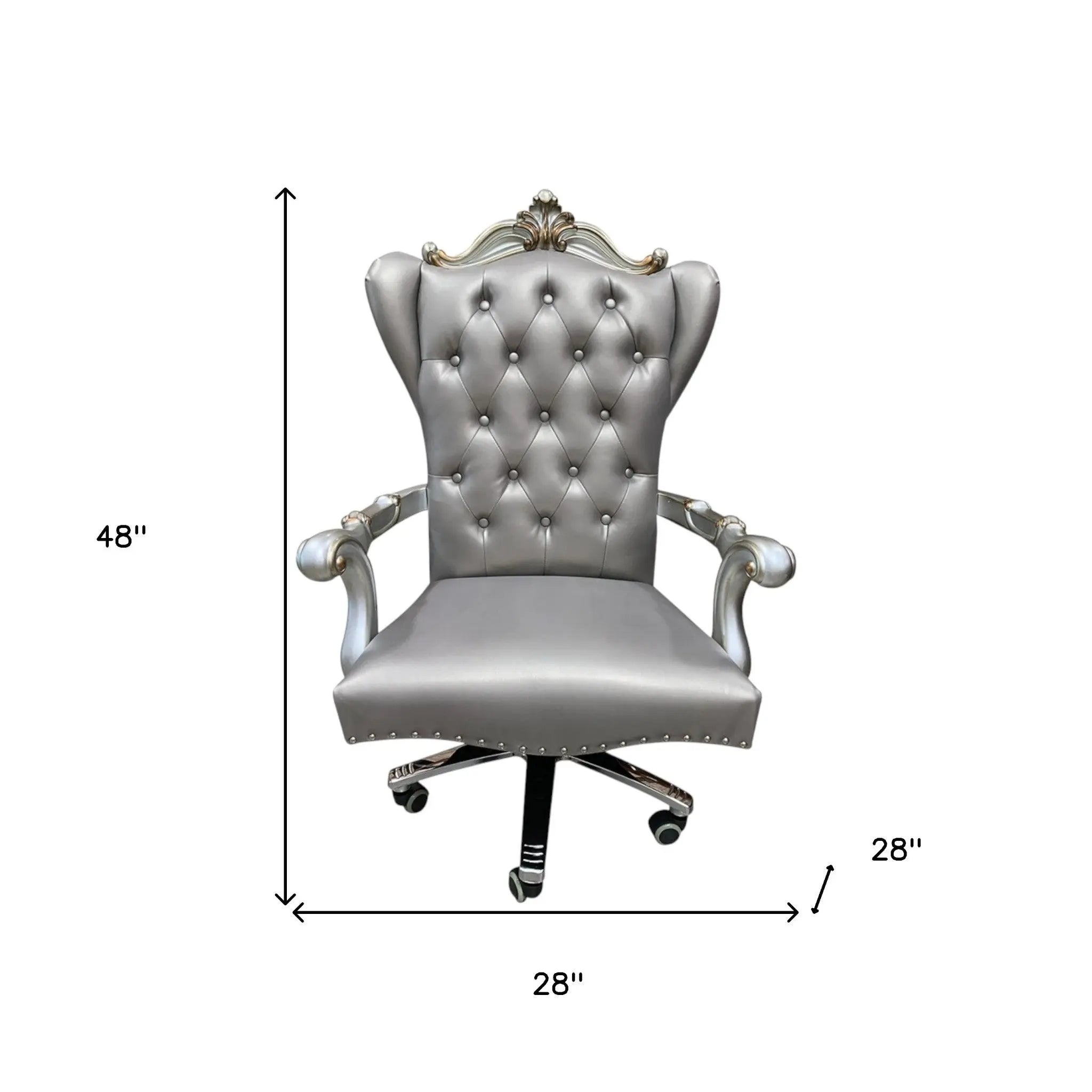 Gray Faux Leather Tufted Seat Swivel Adjustable Executive Chair Leather Back - GreatEagleInc