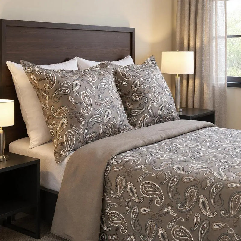 Gray Ivory And Brown King Cotton Washable Duvet Cover Set With Two Shams Homeroots Bed & Bath