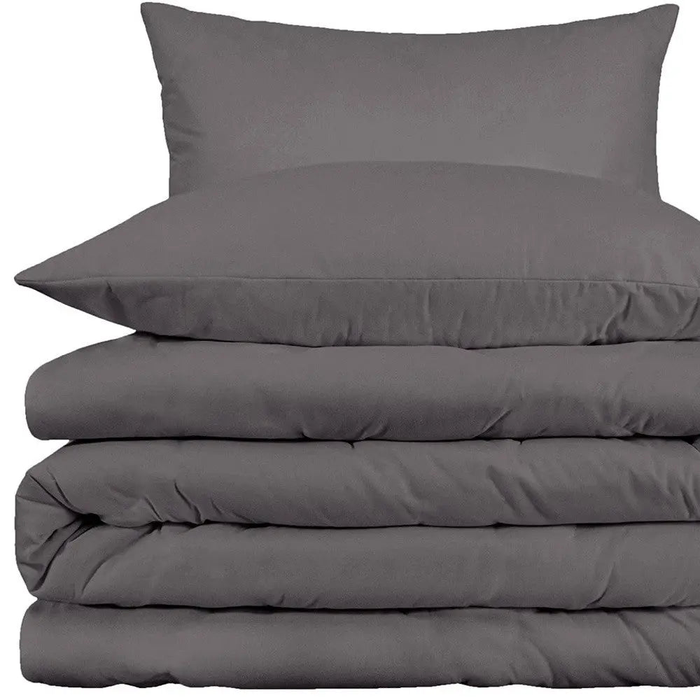 Gray King Cotton Blend Washable Duvet Cover Set With Two Shams Homeroots Bed & Bath