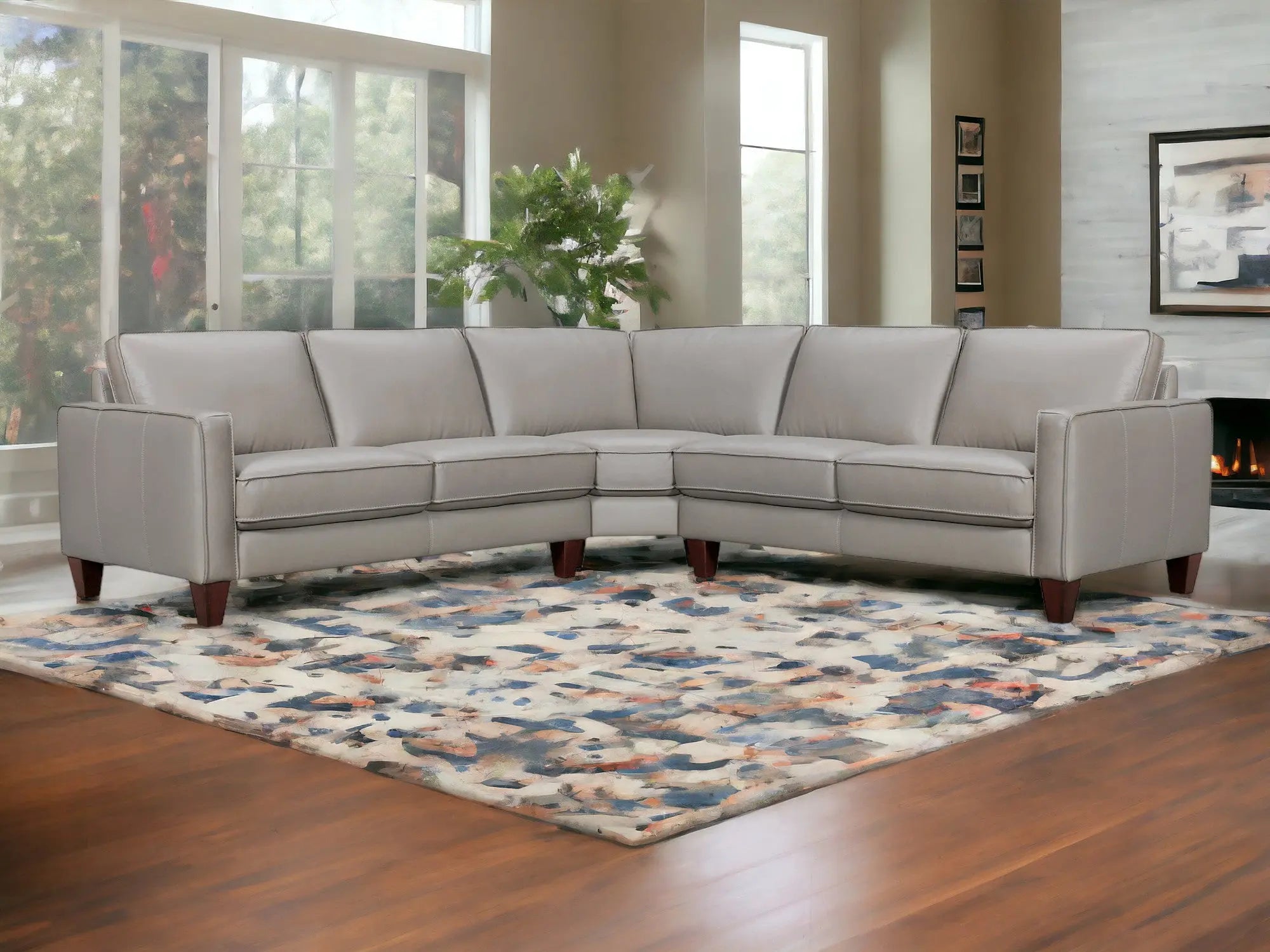 Gray Leather L Shaped Three Piece Corner Sectional Homeroots Living Room
