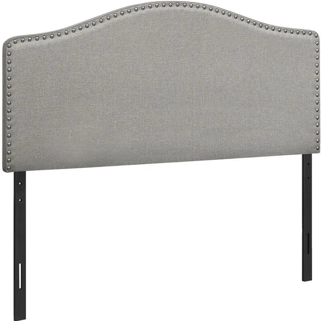 Gray Linen Blend Upholstered Arched Full Headboard With Nail Head Trim - GreatEagleInc