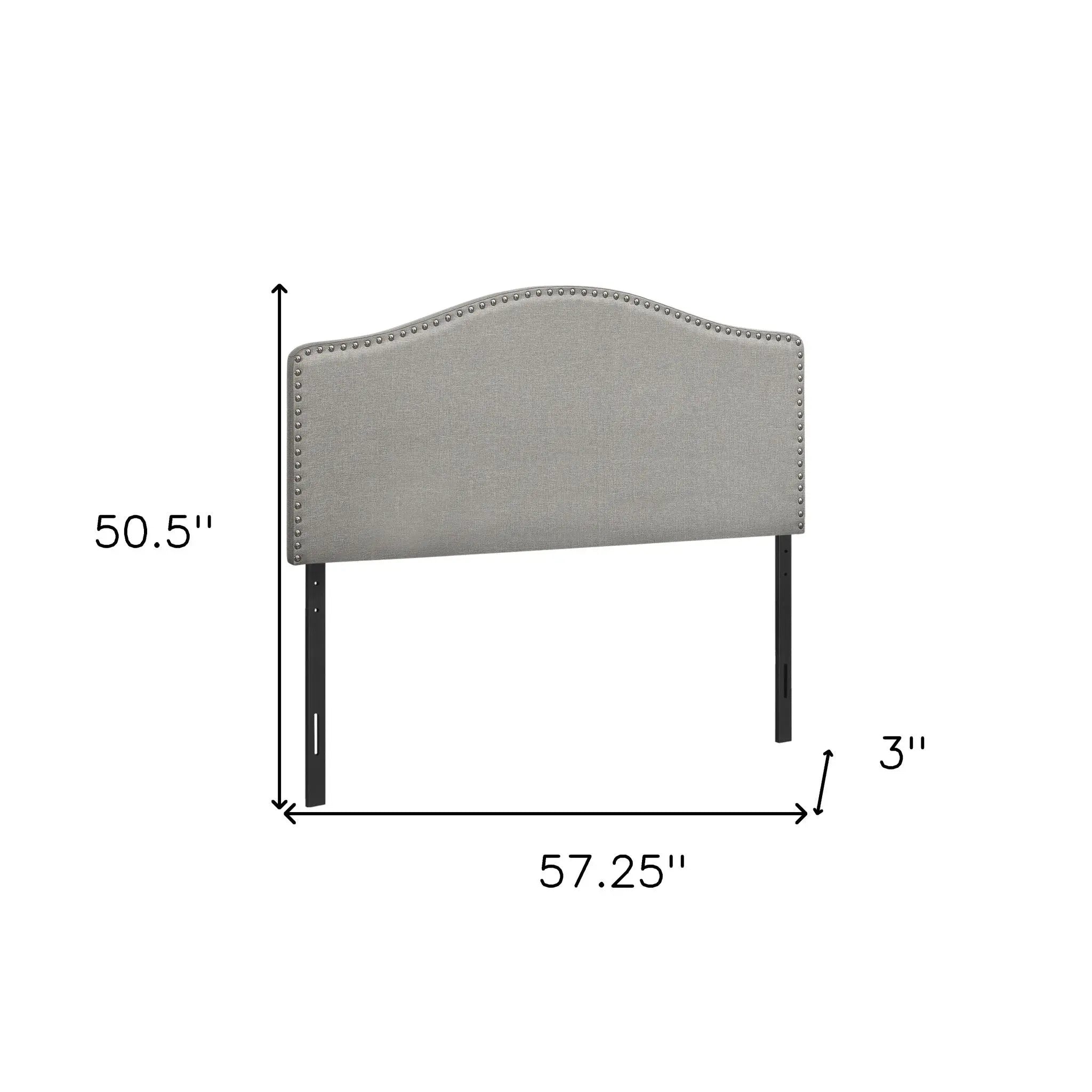 Gray Linen Blend Upholstered Arched Full Headboard With Nail Head Trim - GreatEagleInc