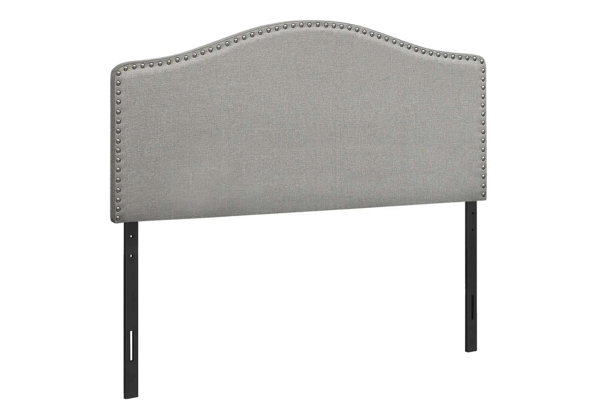 Gray Linen Blend Upholstered Arched Full Headboard With Nail Head Trim - GreatEagleInc