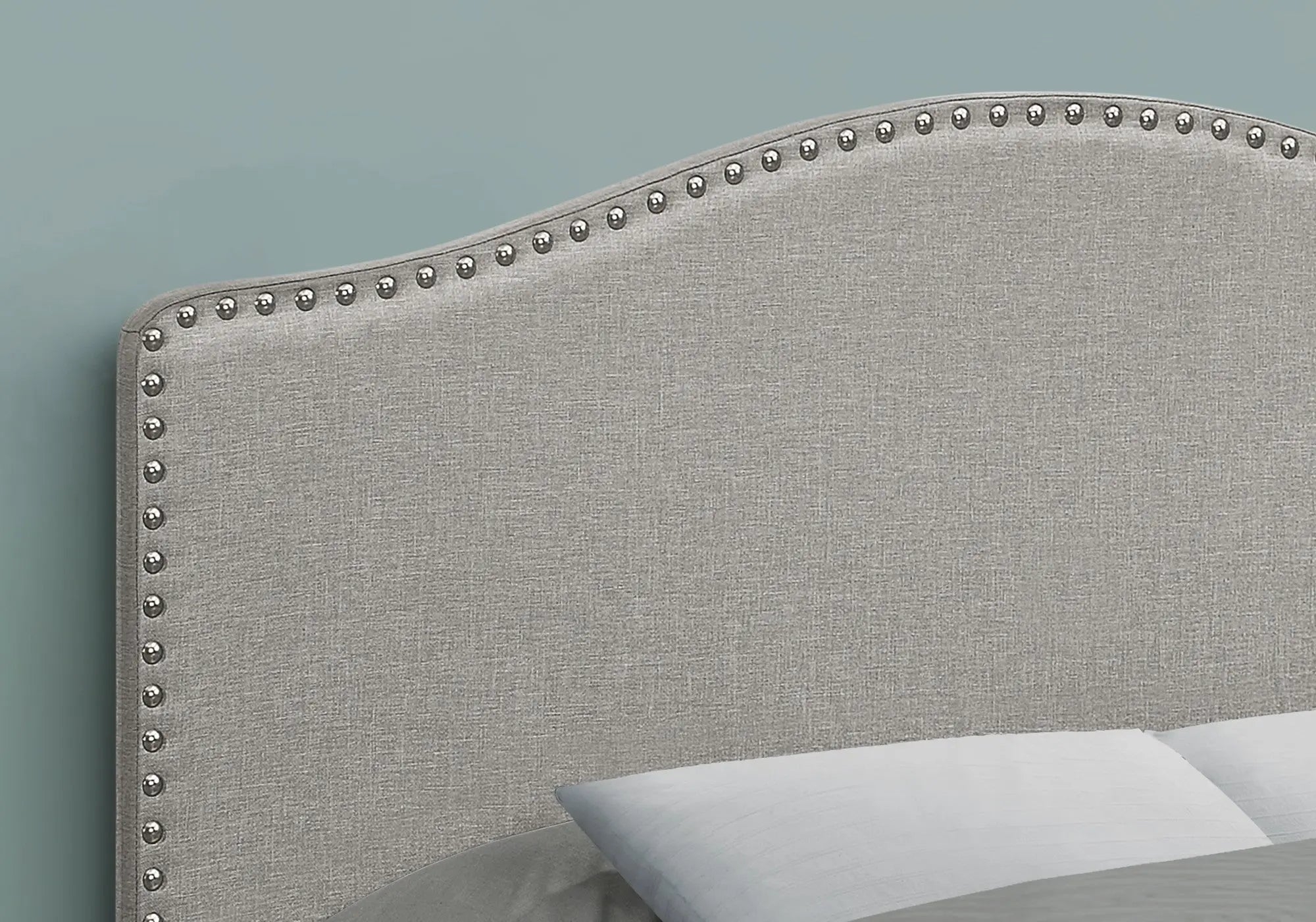 Gray Linen Blend Upholstered Arched Full Headboard With Nail Head Trim - GreatEagleInc