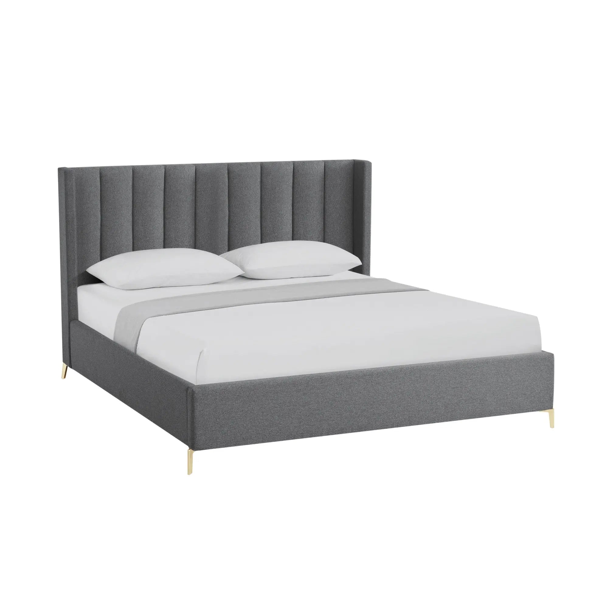 Gray Linen Upholstered King Bed Frame Homeroots Bed & Bath