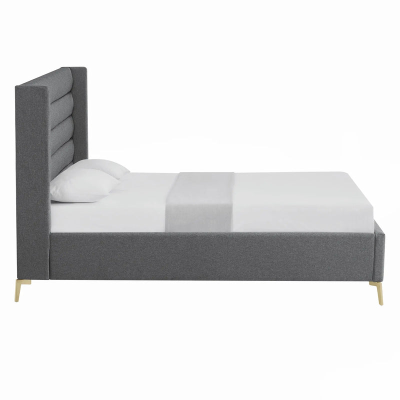 Gray Linen Upholstered Queen Bed Frame Homeroots Bed & Bath