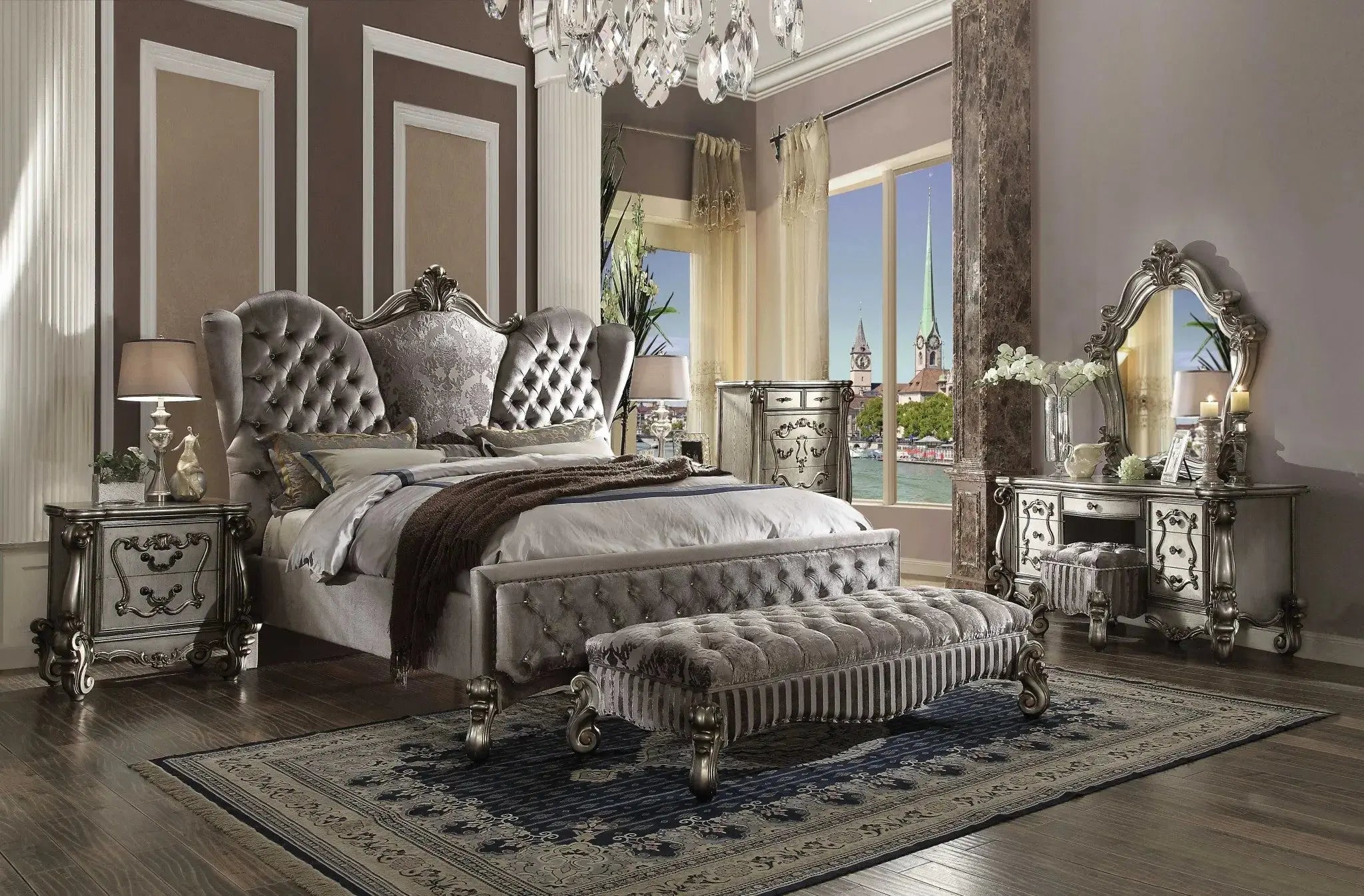 Gray Queen Tufted Upholstered Velvet Bed Frame with Nailhead Trim Homeroots Bed & Bath