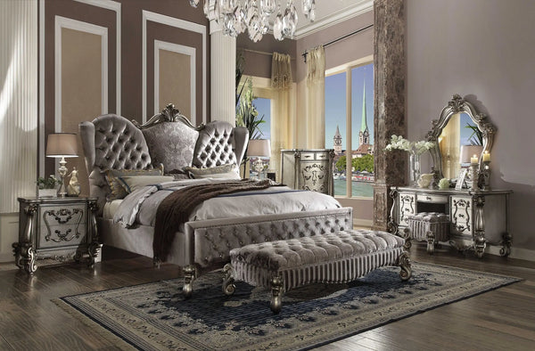 Gray Queen Tufted Upholstered Velvet Bed Frame with Nailhead Trim Homeroots Bed & Bath