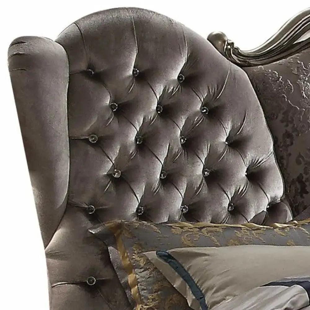 Gray Queen Tufted Upholstered Velvet Bed Frame with Nailhead Trim Homeroots Bed & Bath