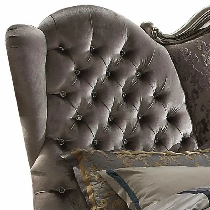Gray Queen Tufted Upholstered Velvet Bed Frame with Nailhead Trim Homeroots Bed & Bath