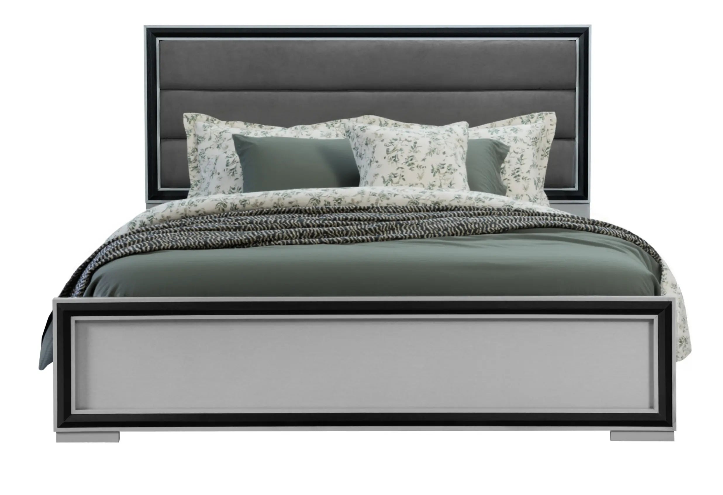 Gray Ribbed Texture Wood And Upholstery Full Bed Frame Homeroots Bed & Bath