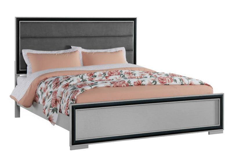 Gray Ribbed Texture Wood And Upholstery Full Bed Frame Homeroots Bed & Bath