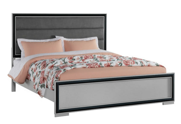 Gray Ribbed Texture Wood And Upholstery King Bed Frame Homeroots Bed & Bath