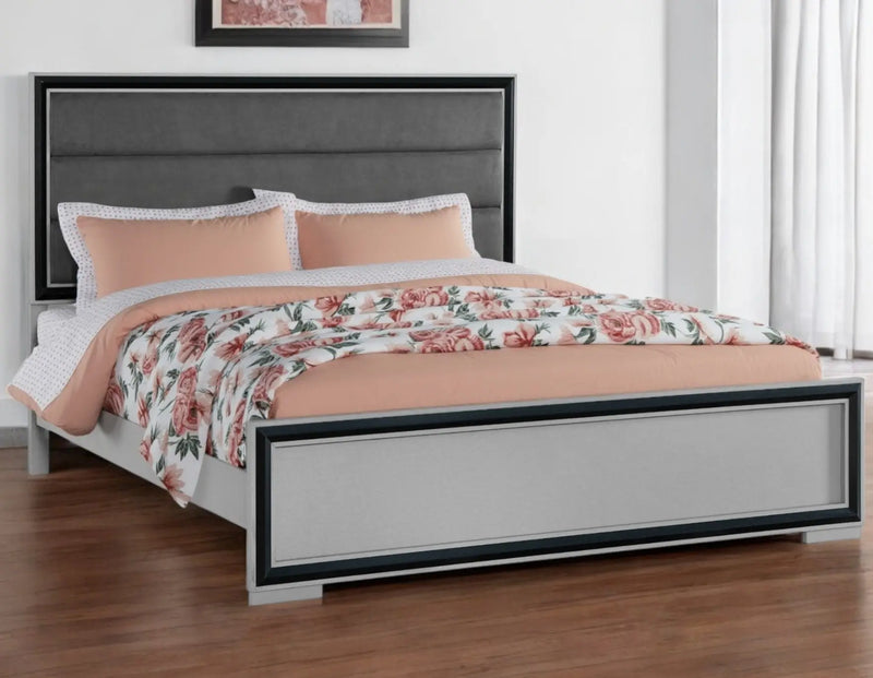Gray Ribbed Texture Wood And Upholstery Queen Bed Frame Homeroots Bed & Bath