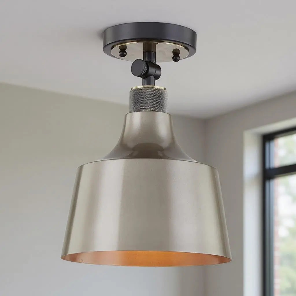 Gray Shaded Metal Dimmable Flush Chandelier With Gold Shades Homeroots Lighting
