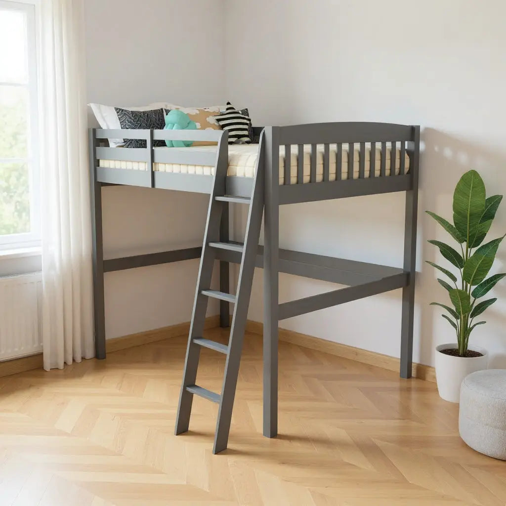 Gray Solid Wood Full Double Size Loft Bed with Desk and Storage - GreatEagleInc