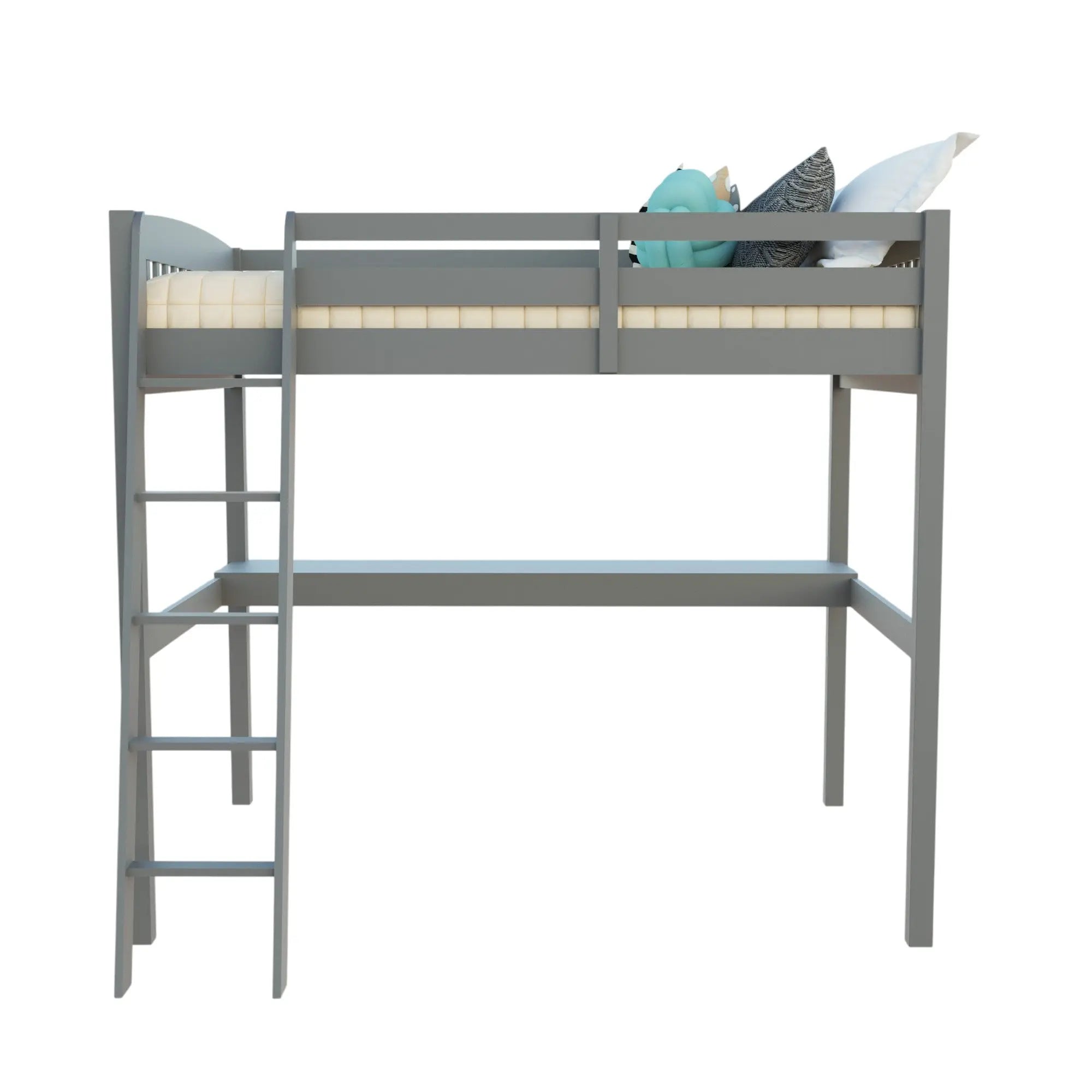 Gray Solid Wood Full Double Size Loft Bed with Desk and Storage - GreatEagleInc