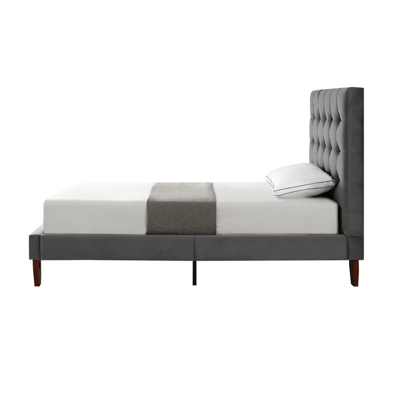 Gray Solid Wood Full Tufted Upholstered Velvet Bed Homeroots Bed & Bath