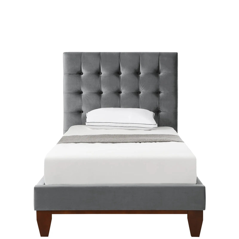 Gray Solid Wood Full Tufted Upholstered Velvet Bed Homeroots Bed & Bath