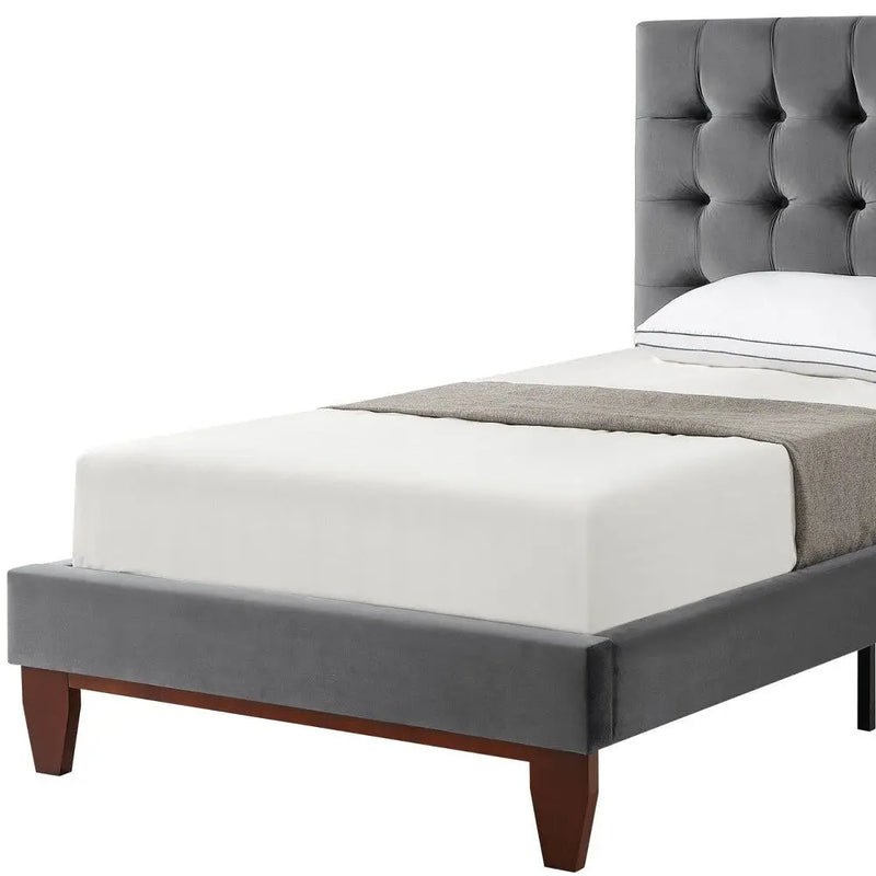 Gray Solid Wood Full Tufted Upholstered Velvet Bed Homeroots Bed & Bath