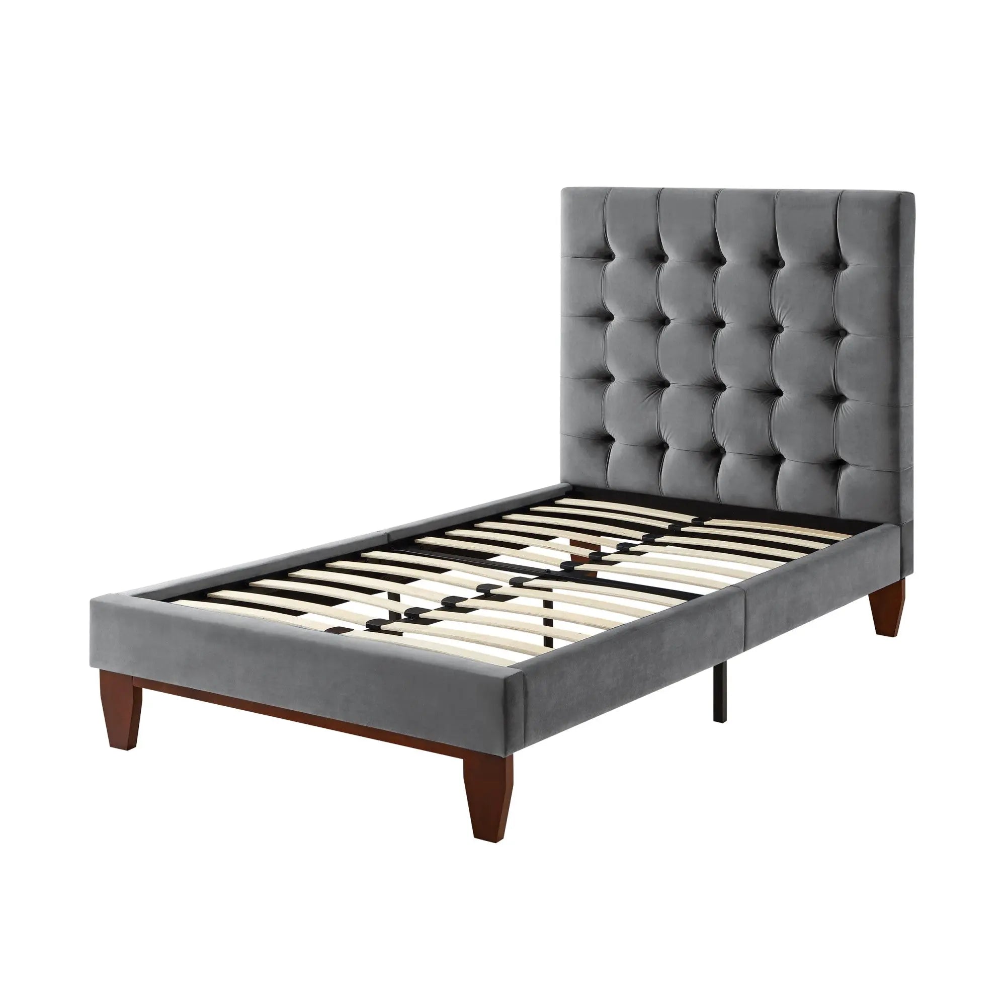 Gray Solid Wood Full Tufted Upholstered Velvet Bed Homeroots Bed & Bath