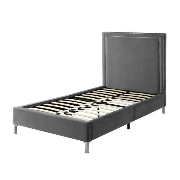 Gray Solid Wood Full Upholstered Velvet Bed with Nailhead Trim Homeroots Bed & Bath